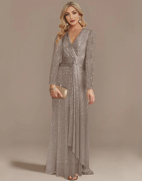 Long Sleeve V-Neck Evening Dress